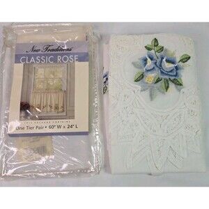 Vintage Sears One TIER Pair Curtain NOS Classic Rose 60"Wx24"L EmbroideredEyelet